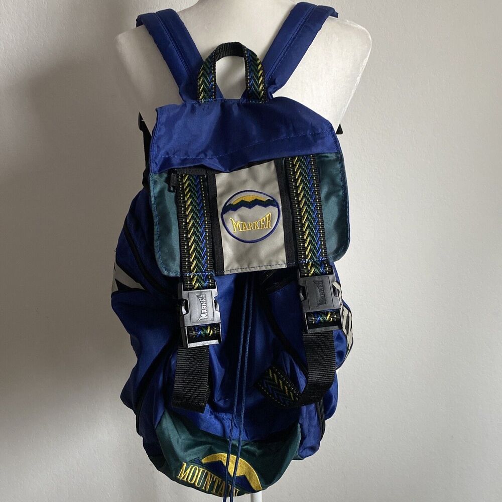 MARKER Mountain Gear Backpack Vtg Blue/ Green Ski Climbing Trek Gear Sack Bag